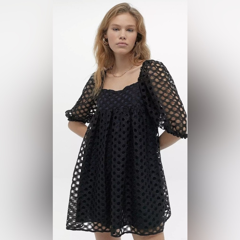 Kimchi Blue Urban Outfitters Black Eyelet Overlay Dress
